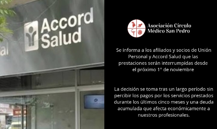 Suspenden las prestaciones médicas de Unión Personal y Accord Salud en San Pedro: la deuda asciende a $560 millones